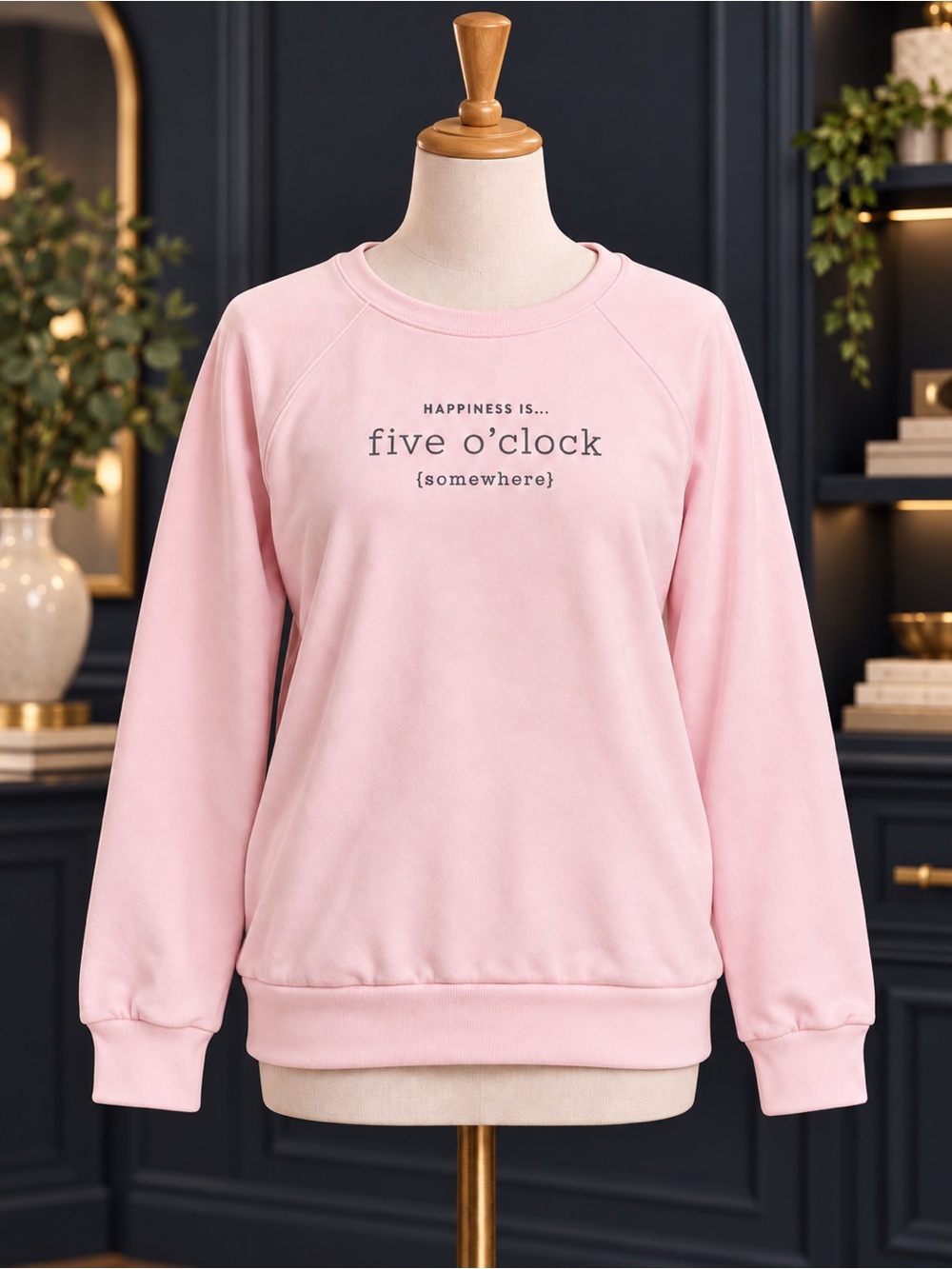 Happiness is.. super soft Pink 'Five O'Clock' Graphic Sweatshirt New XL